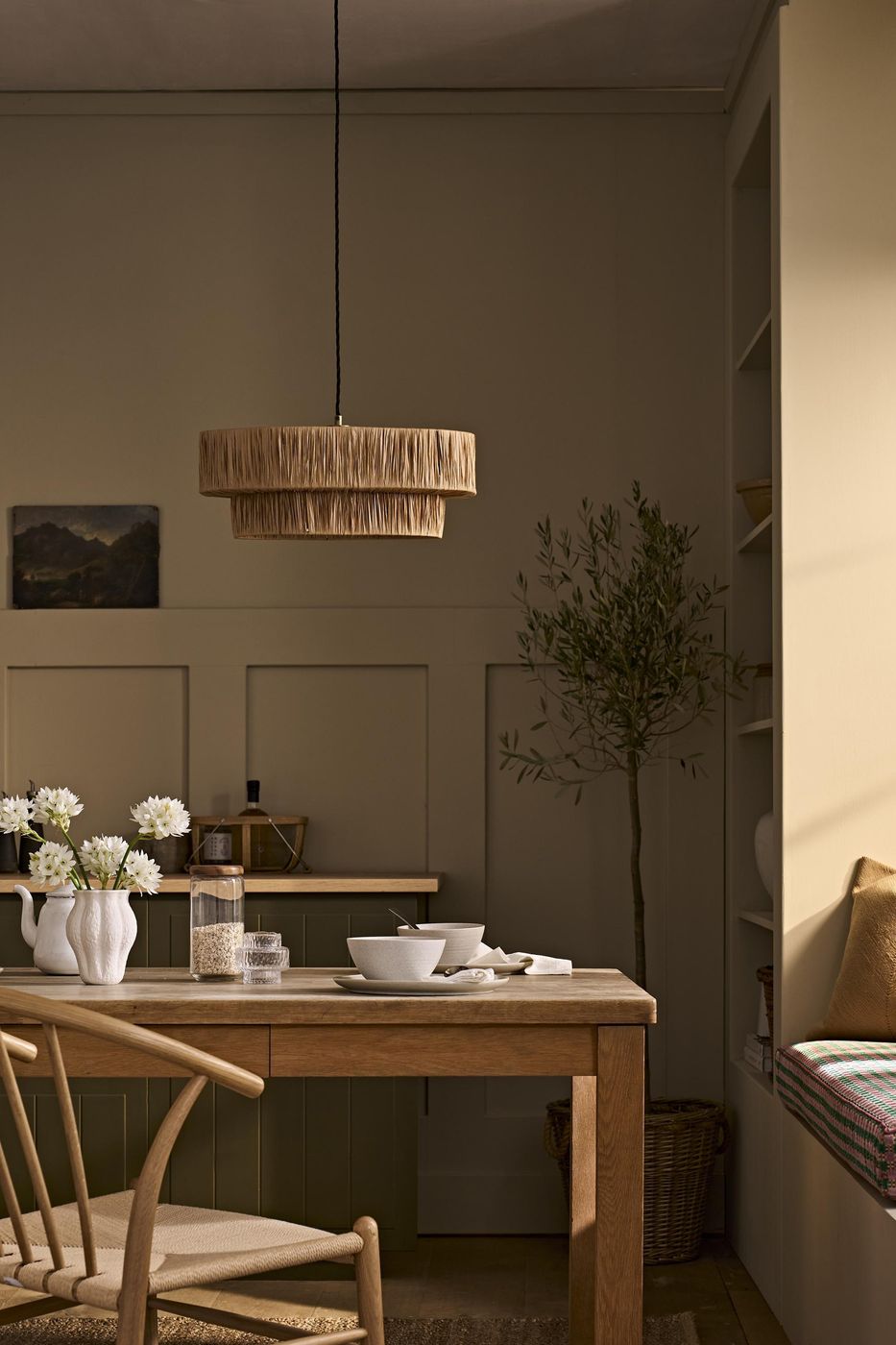 Raffia Layered Small Pendant Light in Natural Colour