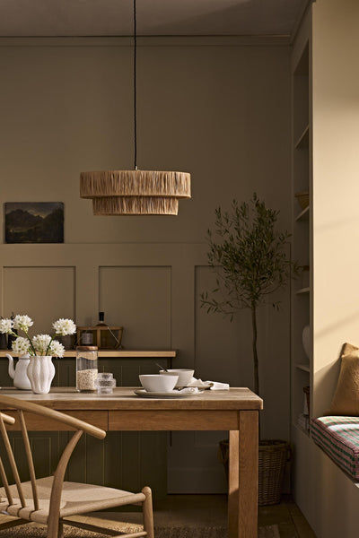 Raffia Layered Small Pendant Light in Natural Colour
