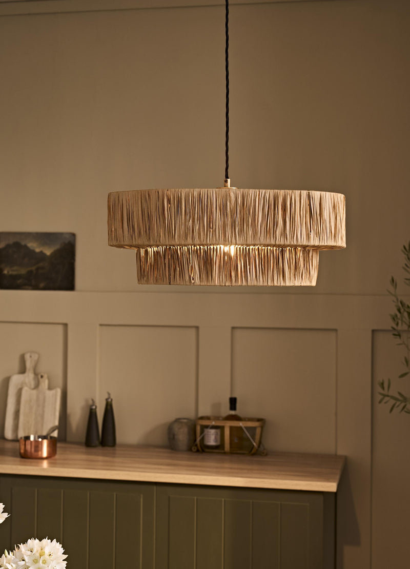 Raffia Layered Pendant Light - Natural - Farmhouse Lighting - Industville Lighting UK