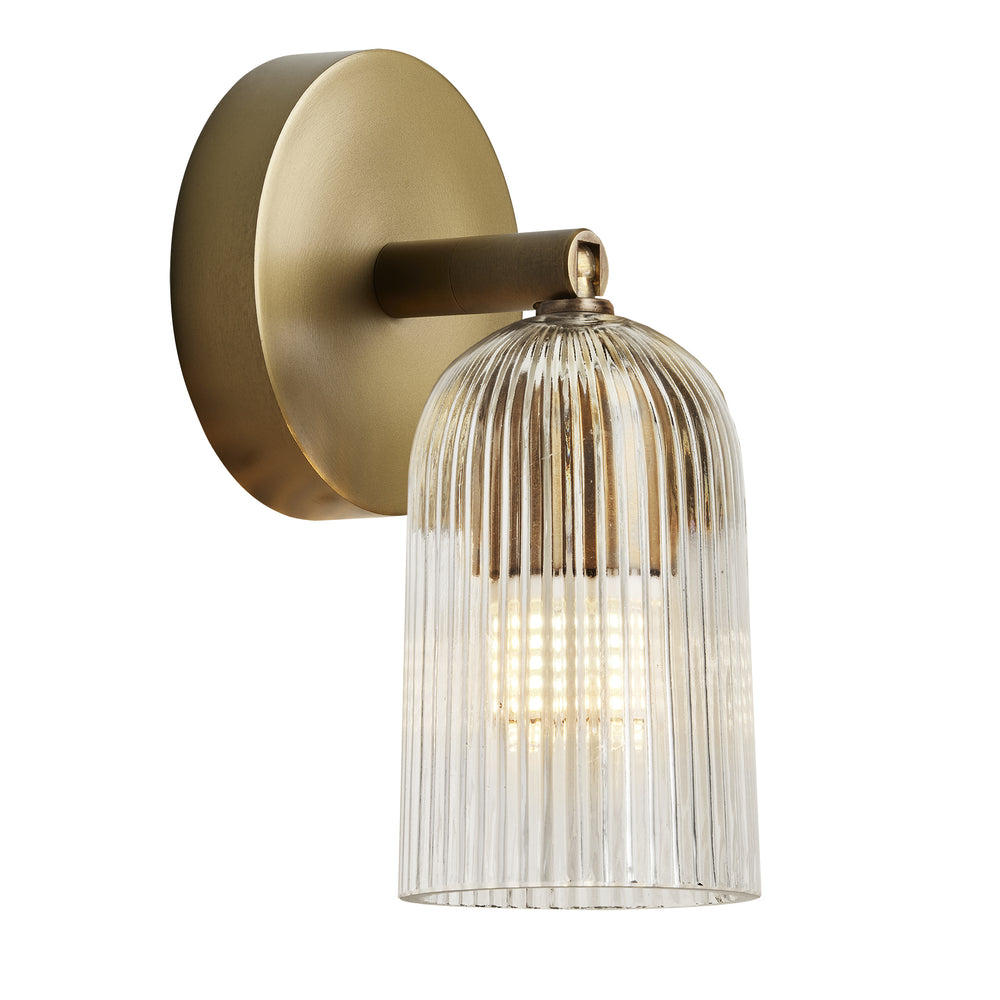 Ribbed Glass Spot Light with Brass Wall Holder