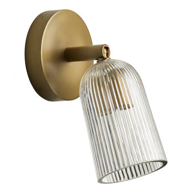 Ribbed Glass Spotlight - Single - Brass - Low Ceiling Semi-Flush Mount Lights - Industville Lighting UK