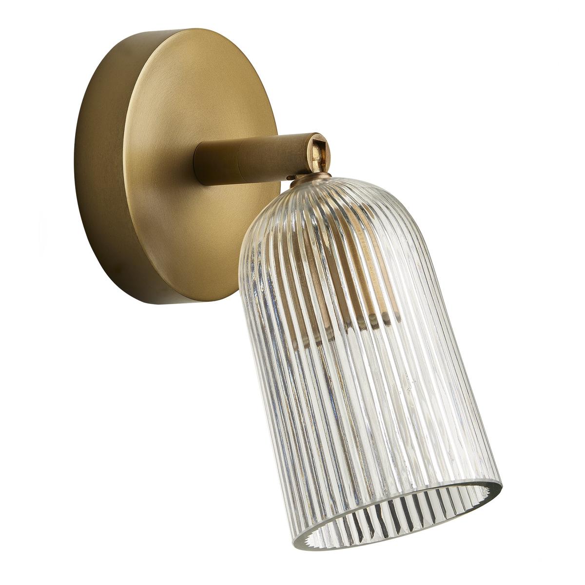 Ribbed Glass Spot Light with Brass Wall Holder