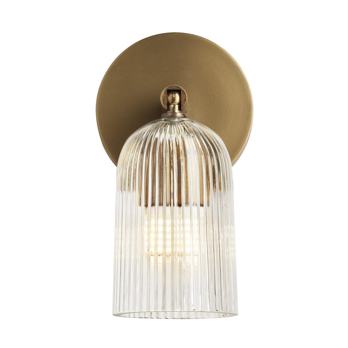 Ribbed Glass Spot Light with Brass Wall Holder