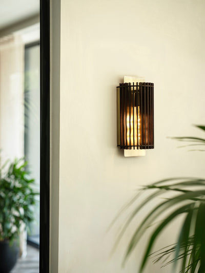 Rift Slatted Wooden Wall Light in Dark Finish with Brass Holder