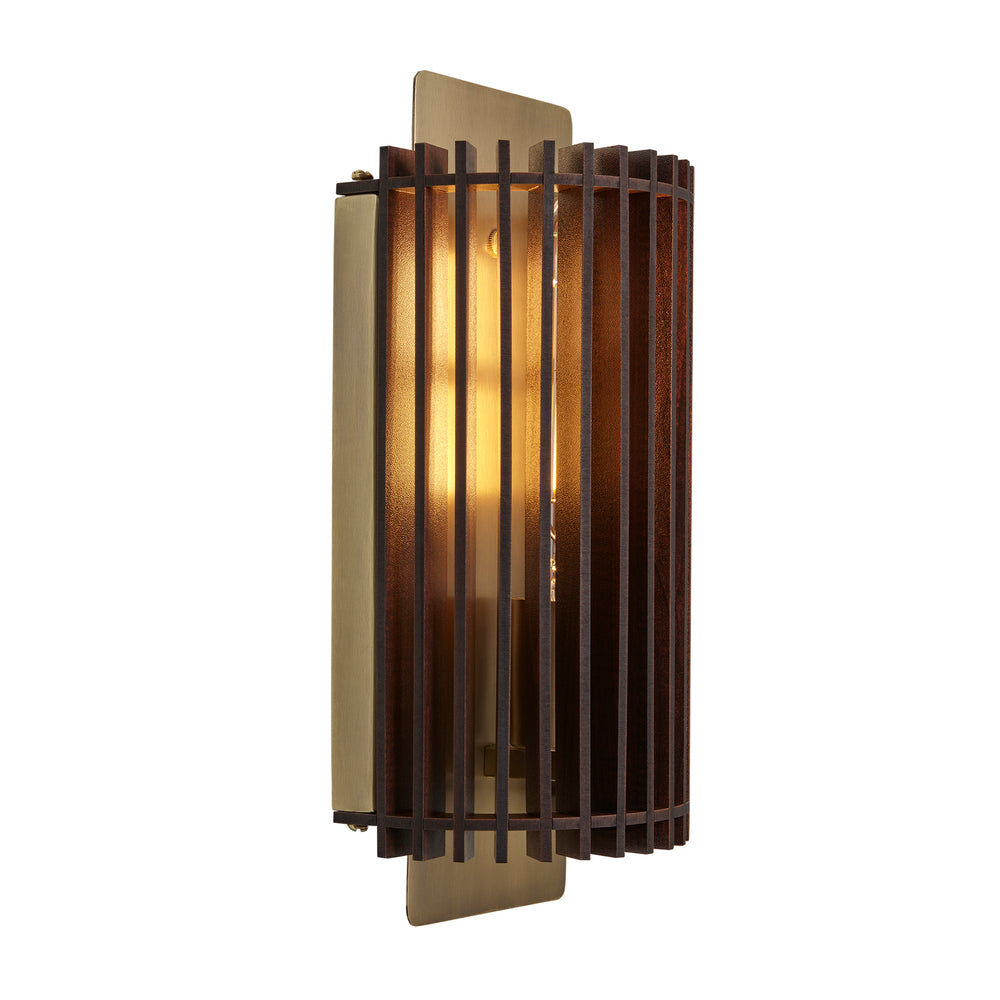 Rift Slatted Wooden Wall Light in Dark Finish with Brass Holder