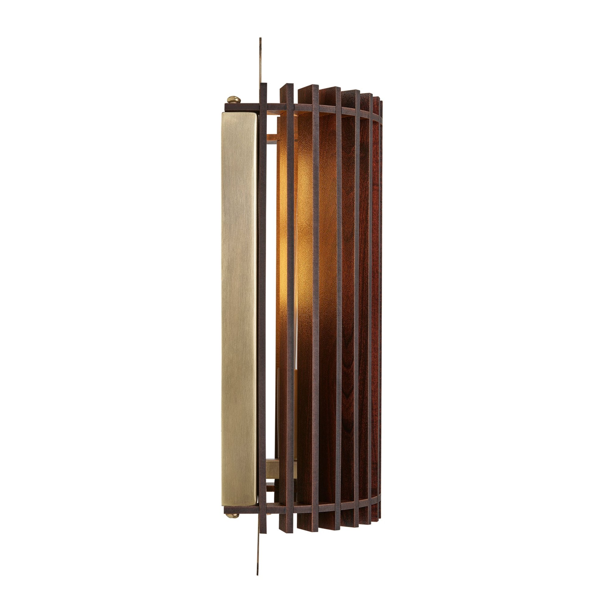 Rift Slatted Wooden Wall Light in Dark Finish with Brass Holder