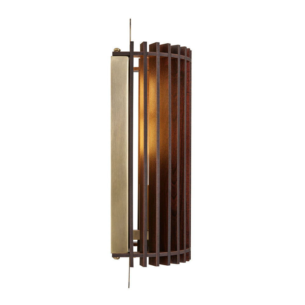 Rift Slatted Wooden Wall Light in Dark Finish with Brass Holder