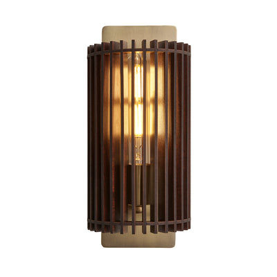 Rift Slatted Wooden Wall Light in Dark Finish with Brass Holder