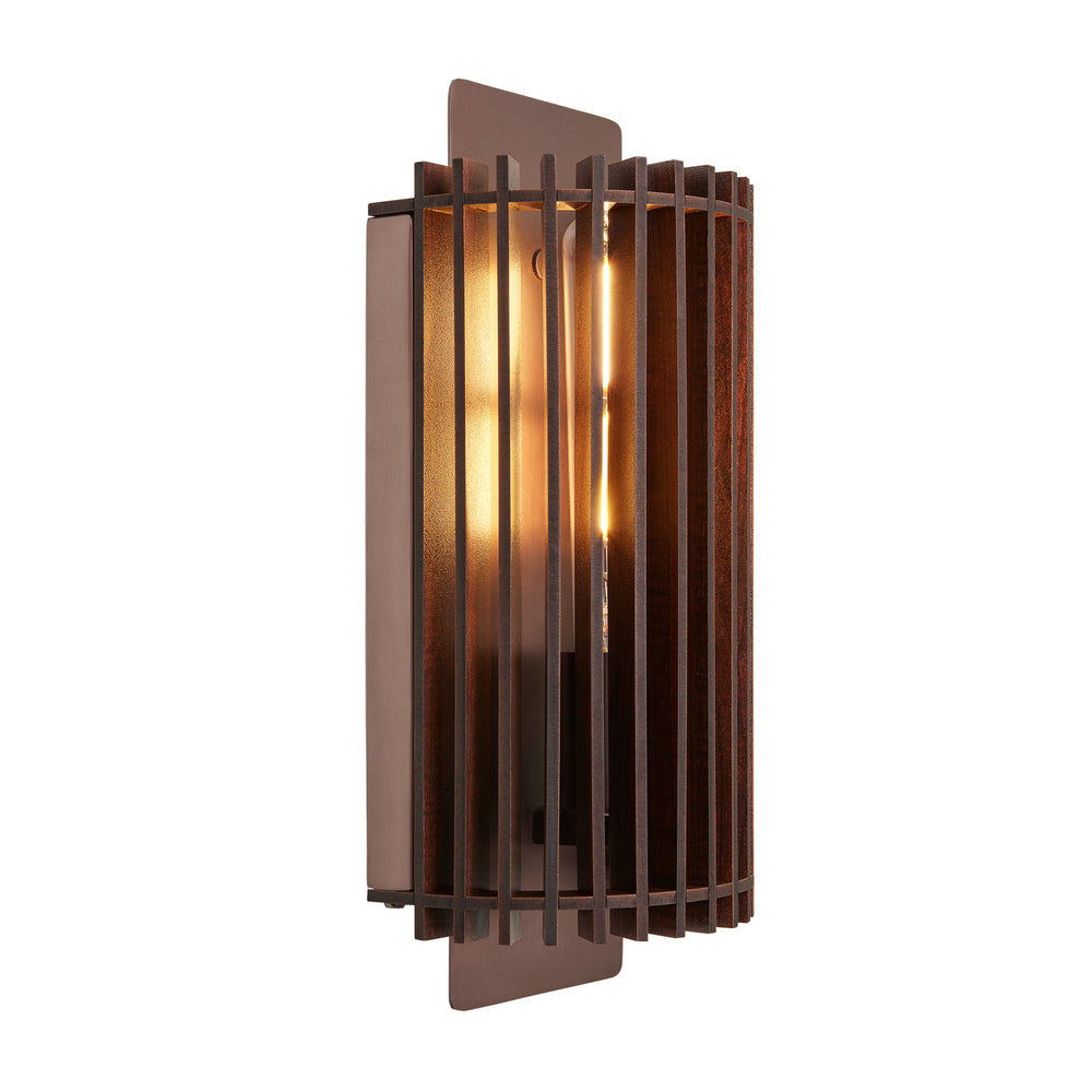 Rift Slatted Wooden Wall Light in Dark Finish with Bronze Holder