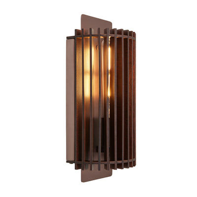 Rift Slatted Wooden Wall Light in Dark Finish with Bronze Holder