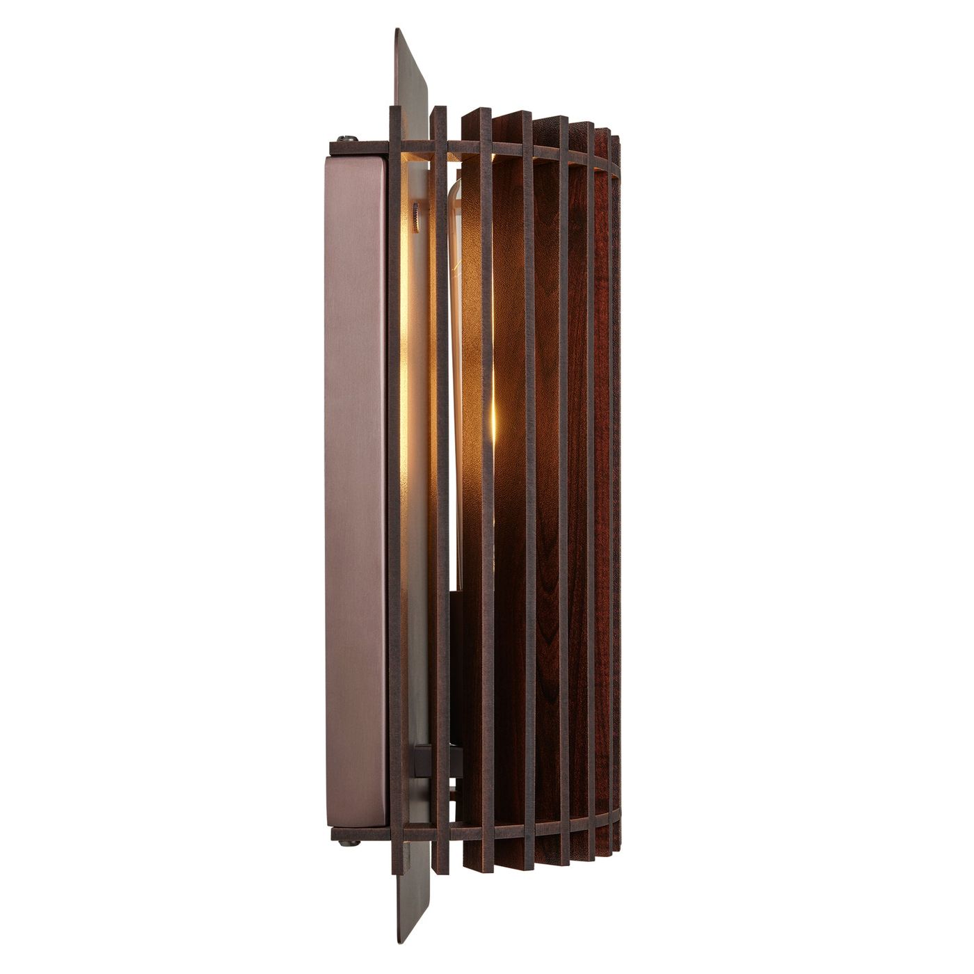 Rift Slatted Wooden Wall Light in Dark Finish with Bronze Holder
