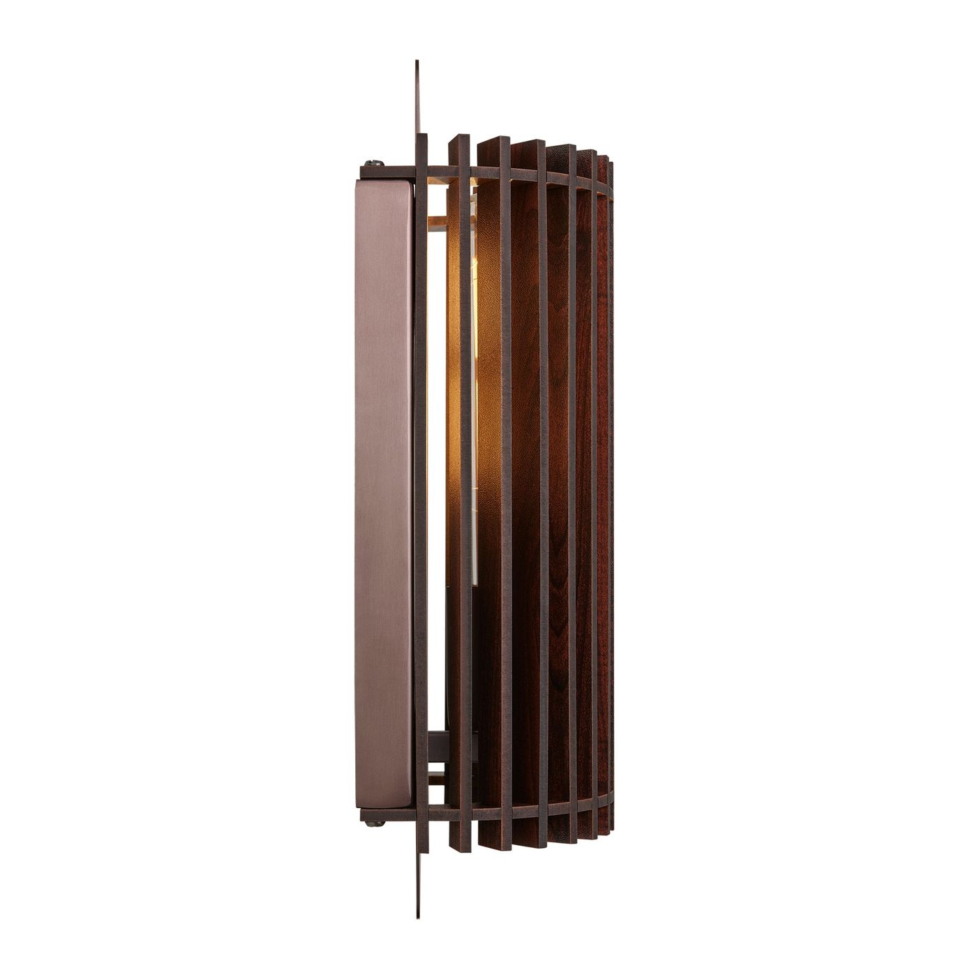 Rift Slatted Wooden Wall Light in Dark Finish with Bronze Holder