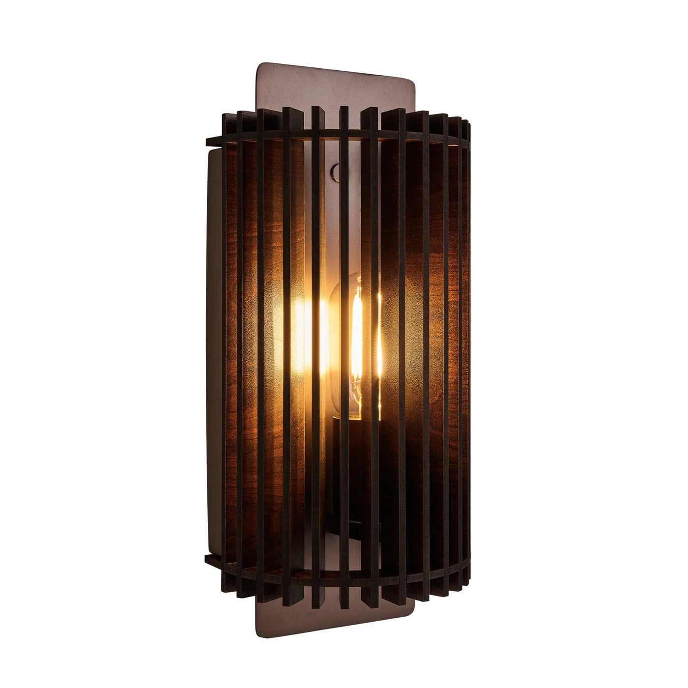 Rift Slatted Wooden Wall Light in Dark Finish with Bronze Holder