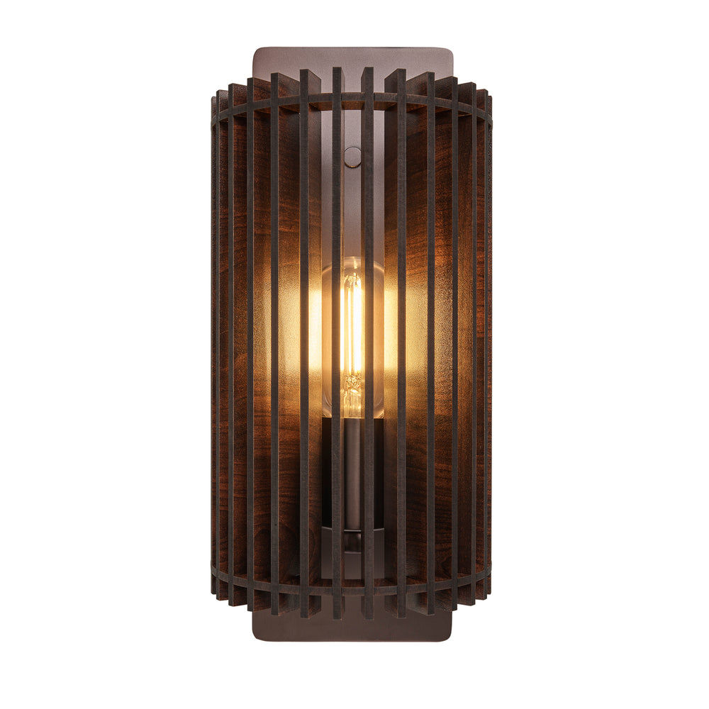 Rift Slatted Wooden Wall Light in Dark Finish with Bronze Holder