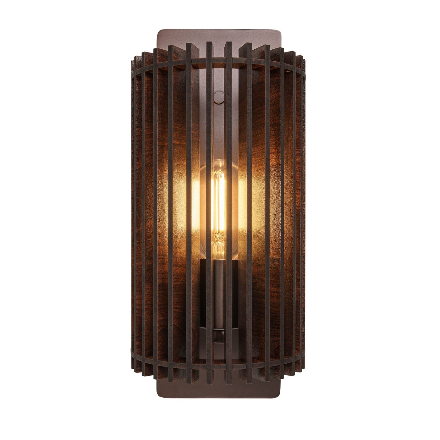 Rift Slatted Wooden Wall Light in Dark Finish with Bronze Holder