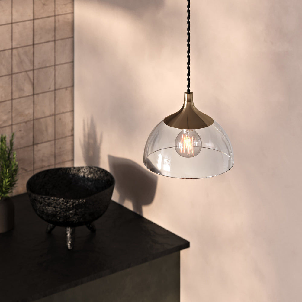 Clear Glass with Brass Holder Chelsea Dome Pendant Light CH-GLDP8-CL-BH
