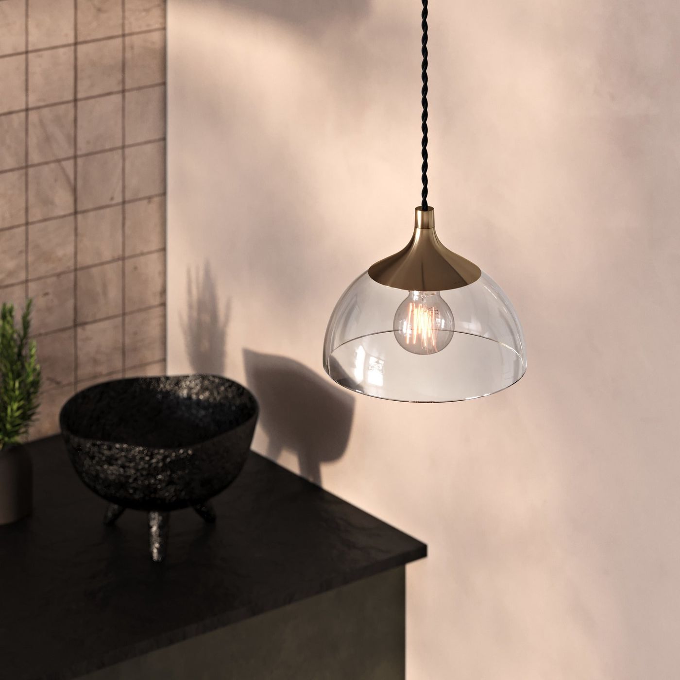 Clear Glass with Brass Holder Chelsea Dome Pendant Light CH-GLDP8-CL-BH