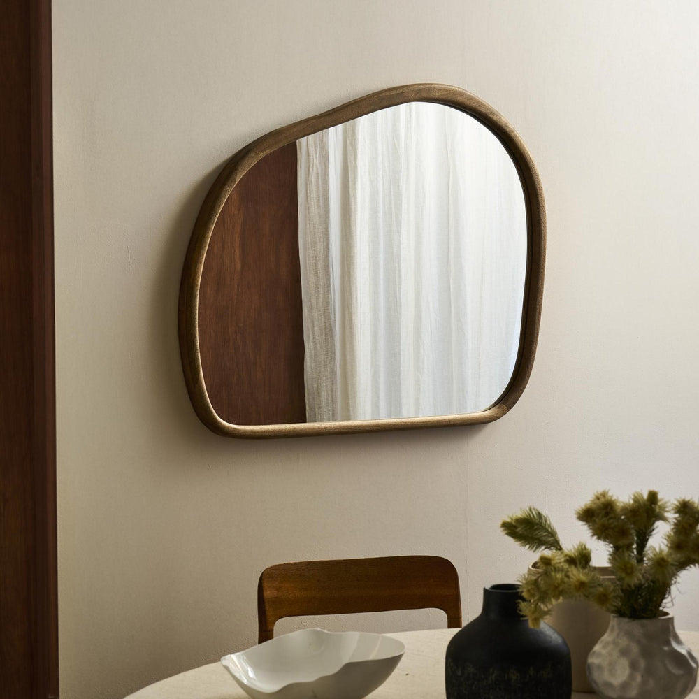 Rutland organic wall mirror with natural wood frame, 43-inch