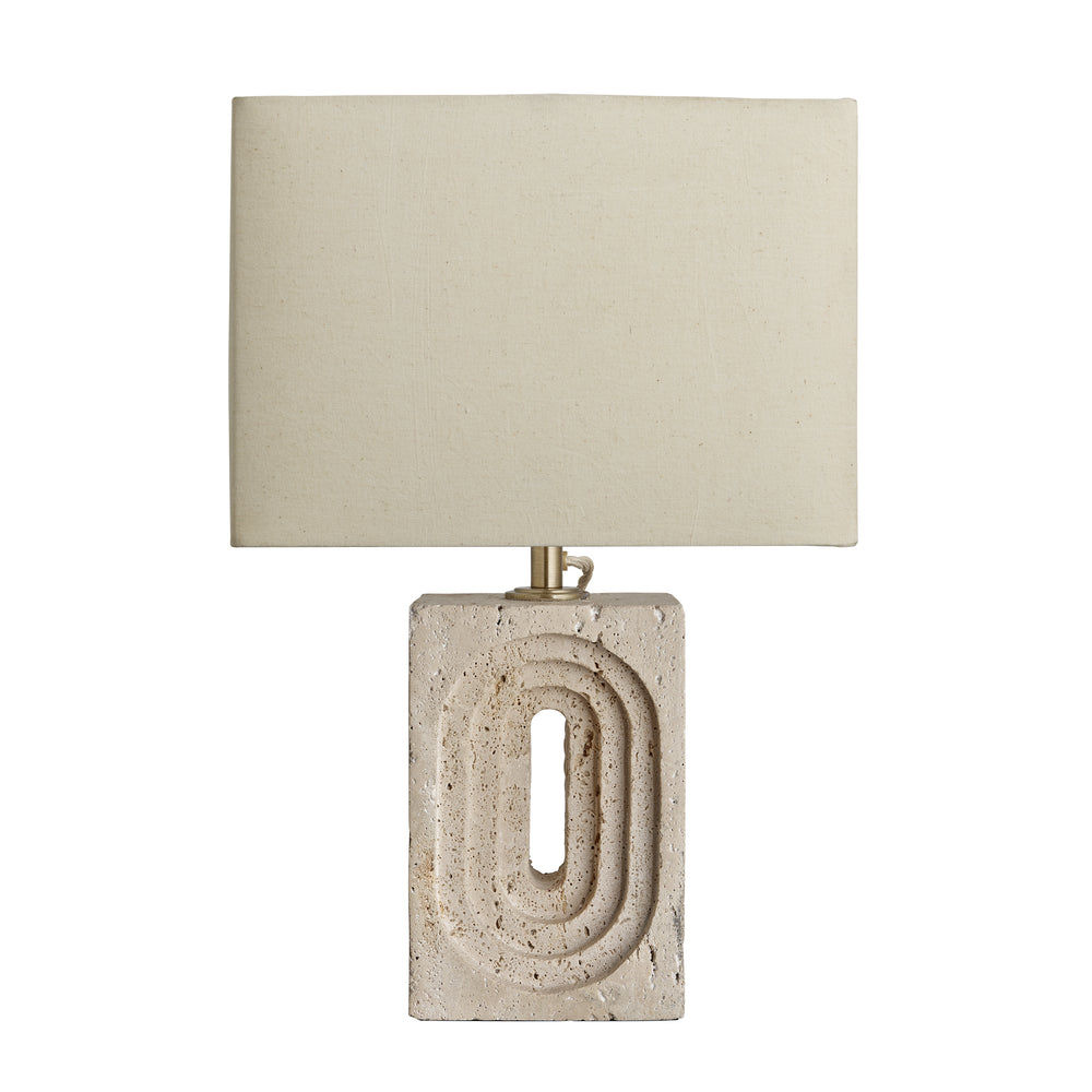 Travertine Rectangular Table Lamp with Light Natural Cotton Rounded Rectangle Shade, Product Code TR-RETL-NB-RE-M-NC 