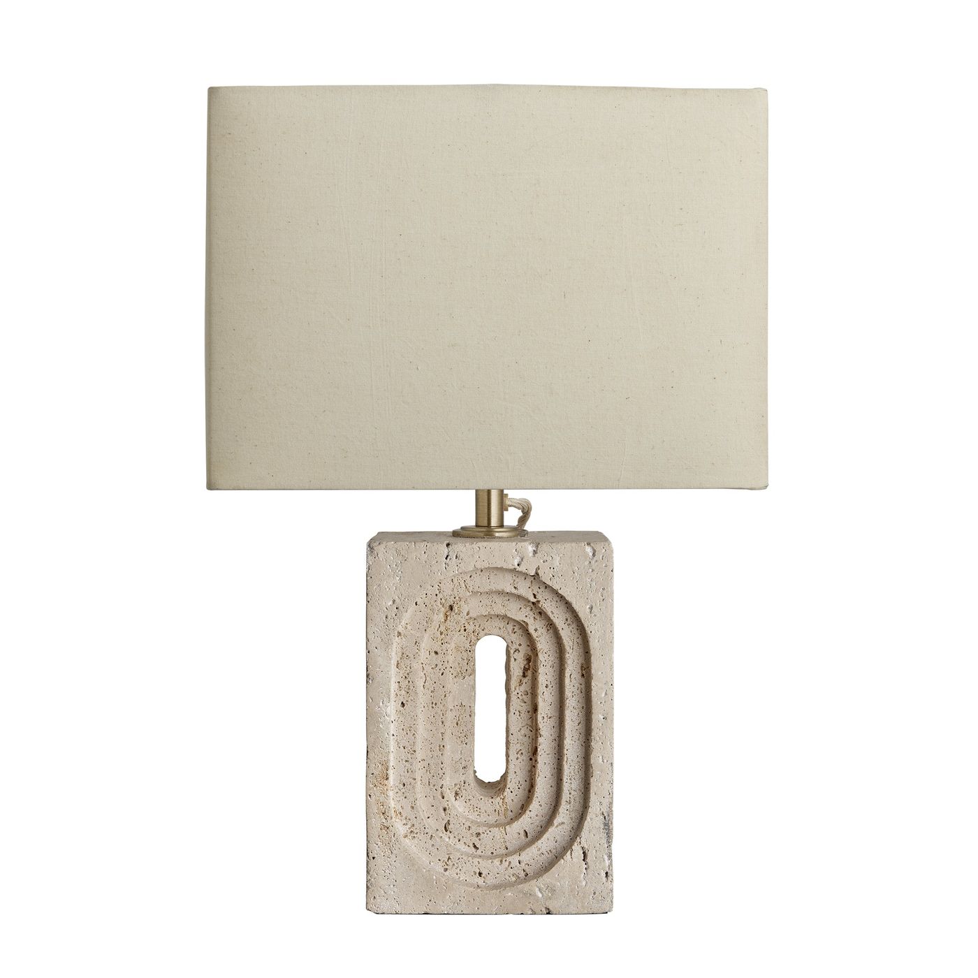 Travertine Rectangular Table Lamp with Light Natural Cotton Rounded Rectangle Shade, Product Code TR-RETL-NB-RE-M-NC 