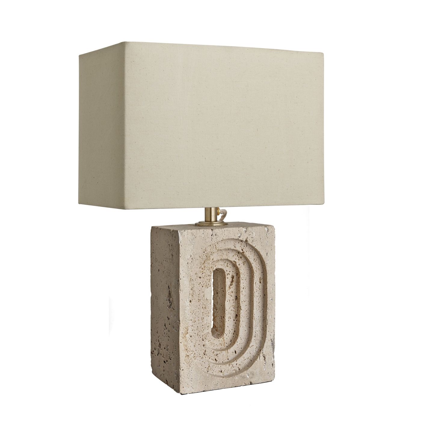 Travertine Rectangular Table Lamp with Light Natural Cotton Rounded Rectangle Shade, Product Code TR-RETL-NB-RE-M-NC 