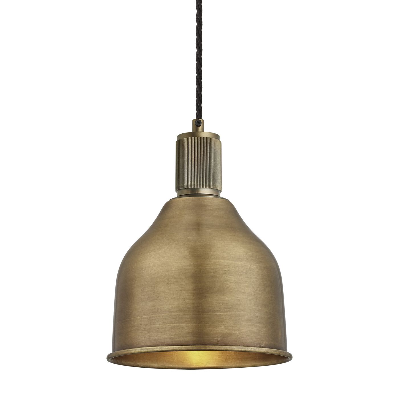 Brass with Brass Holder Ribbed Cone Pendant - 7 Inch - RI-CP7-B-BH
