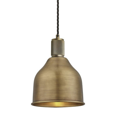 Brass with Brass Holder Ribbed Cone Pendant - 7 Inch - RI-CP7-B-BH