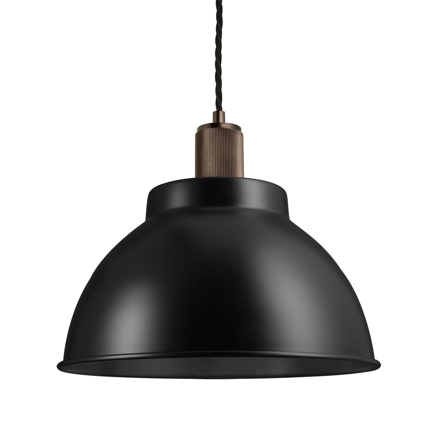 Black with Bronze Holder Ribbed Dome Pendant - 13 Inch - RI-DP13-BK-BZH