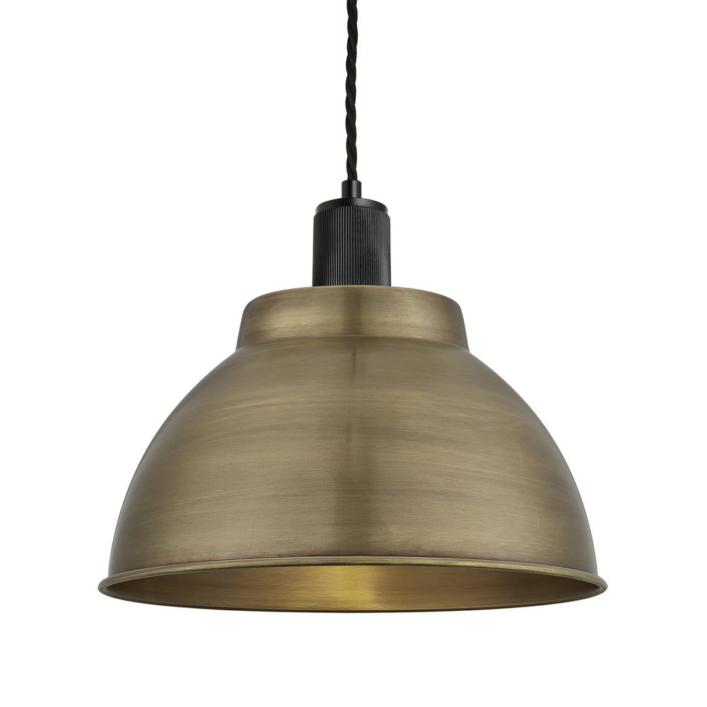 Brass with Black Holder Ribbed Dome Pendant - 13 Inch - RI-DP13-B-BKH