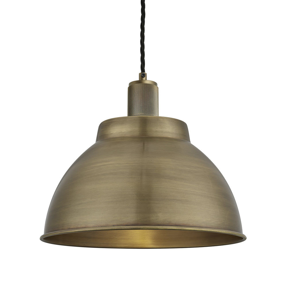 Brass with Brass Holder Ribbed Dome Pendant - 13 Inch - RI-DP13-B-BH
