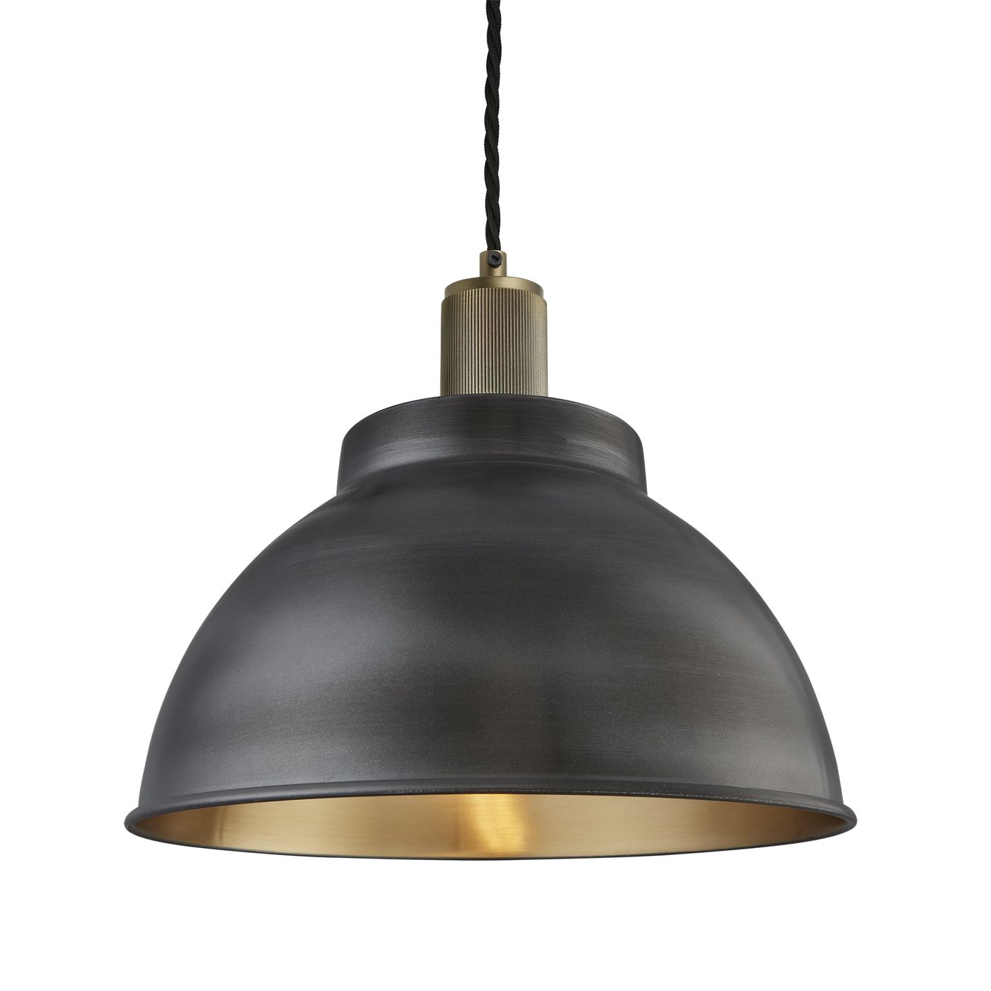 Pewter and Brass with Brass Holder Ribbed Dome Pendant - 13 Inch - RI-DP13-BP-BH