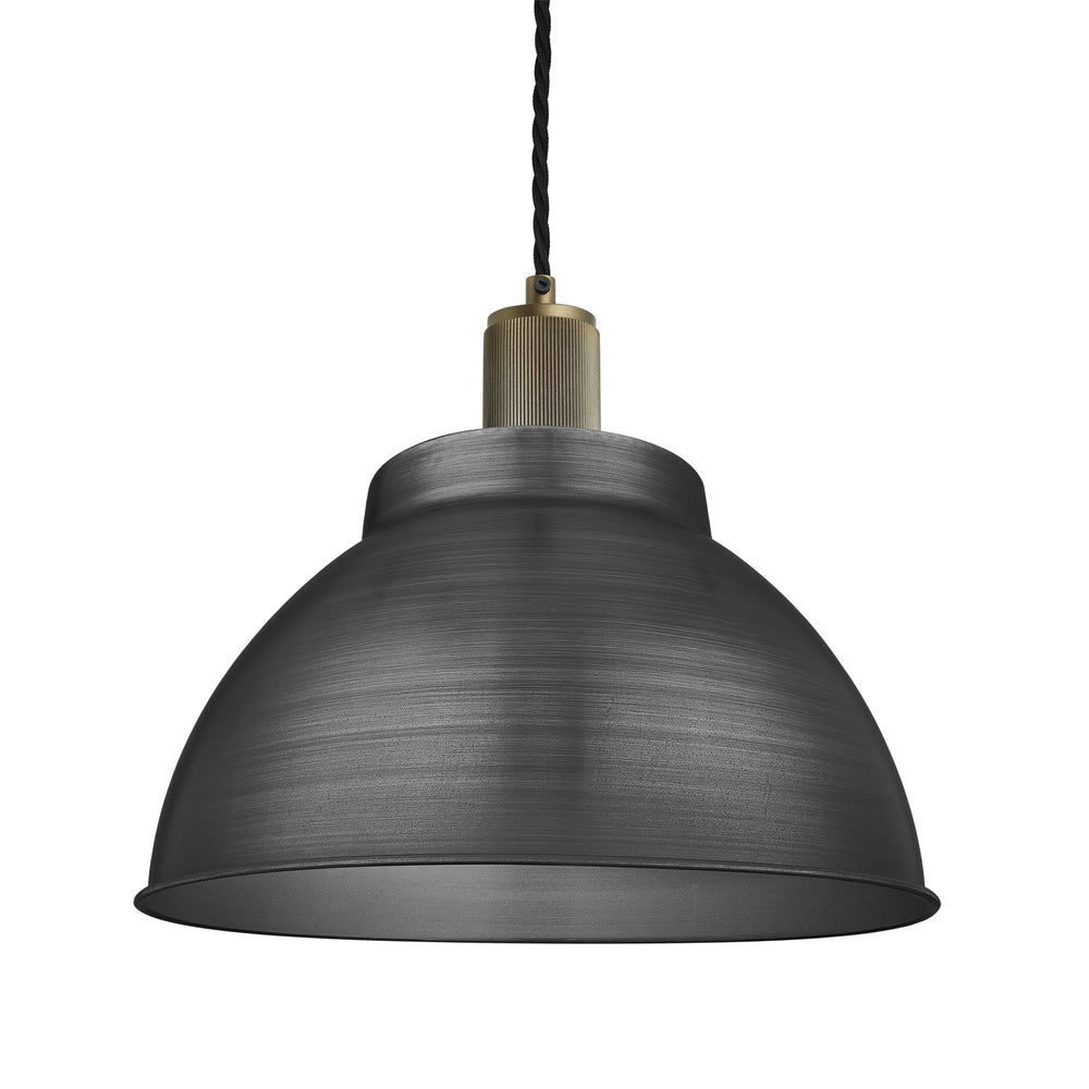 Pewter with Brass Holder Ribbed Dome Pendant - 13 Inch - RI-DP13-P-BH