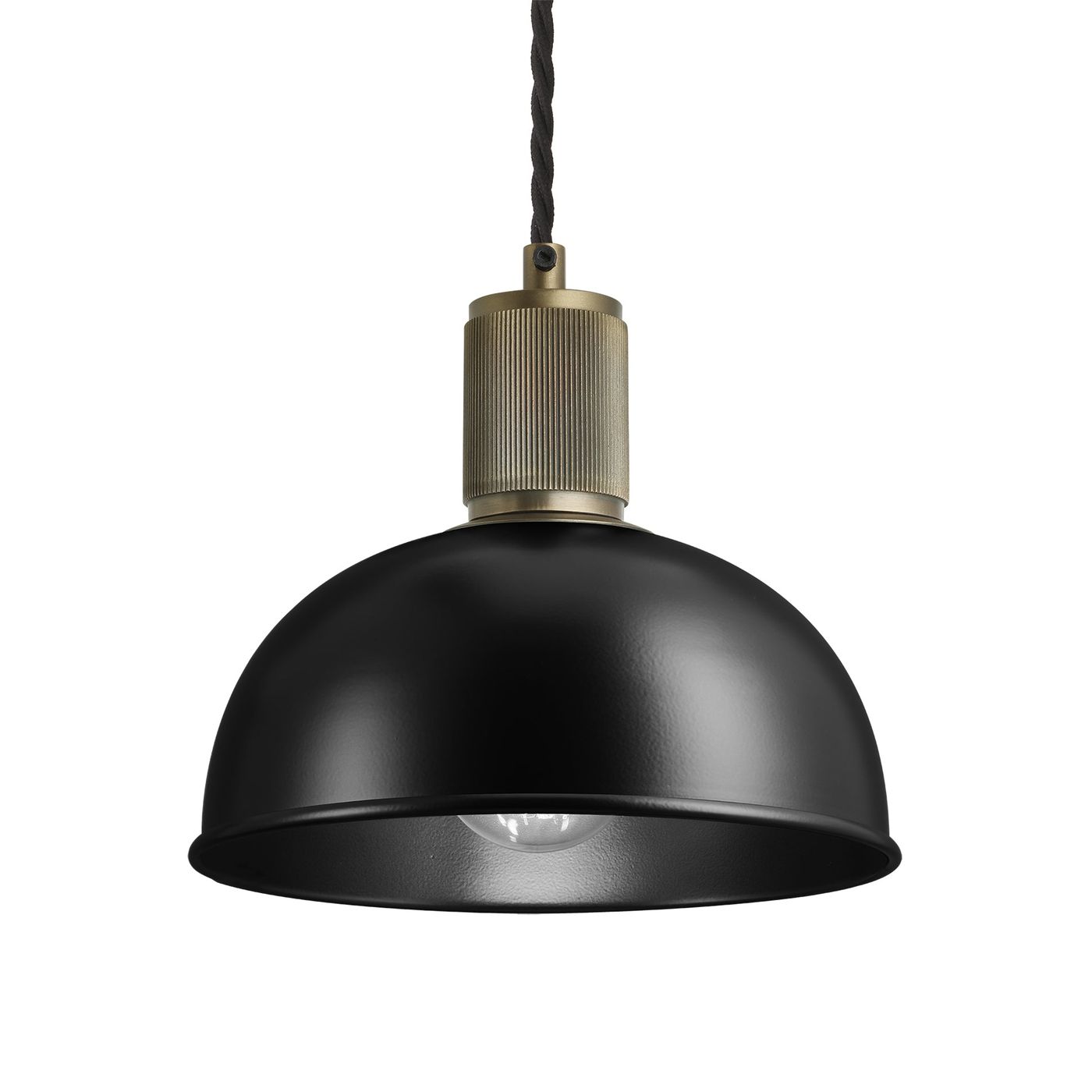 Black with Brass Holder Ribbed Dome Pendant - 8 Inch - RI-DP8-BK-BH
