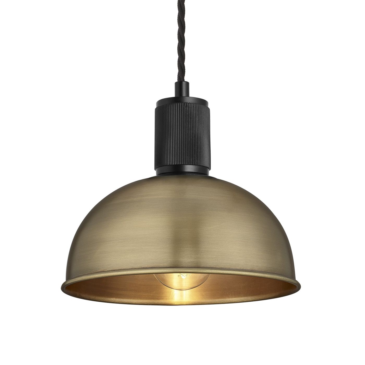 Brass with Black Holder Ribbed Dome Pendant - 8 Inch - RI-DP8-B-BKH