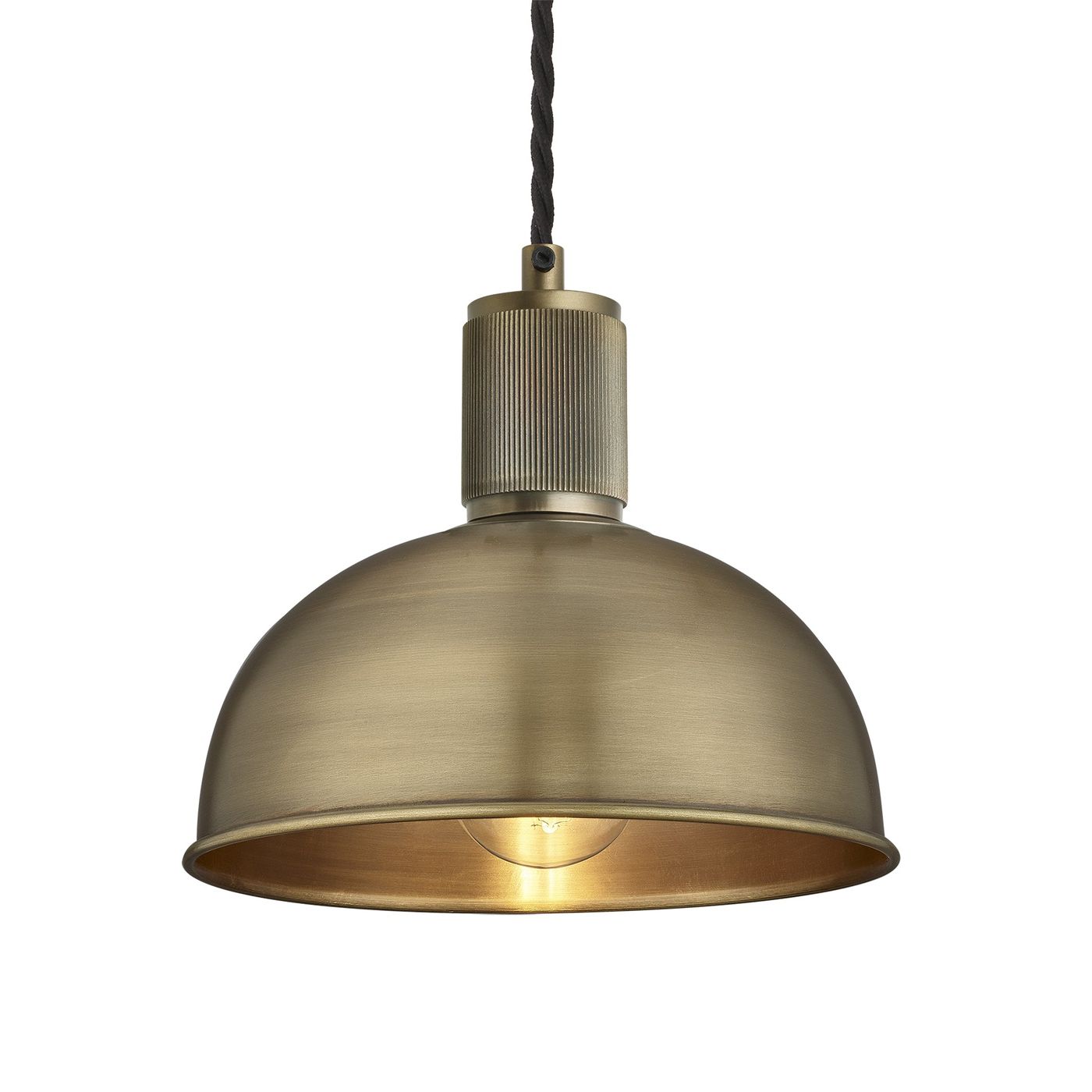 Brass with Brass Holder Ribbed Dome Pendant - 8 Inch - RI-DP8-B-BH