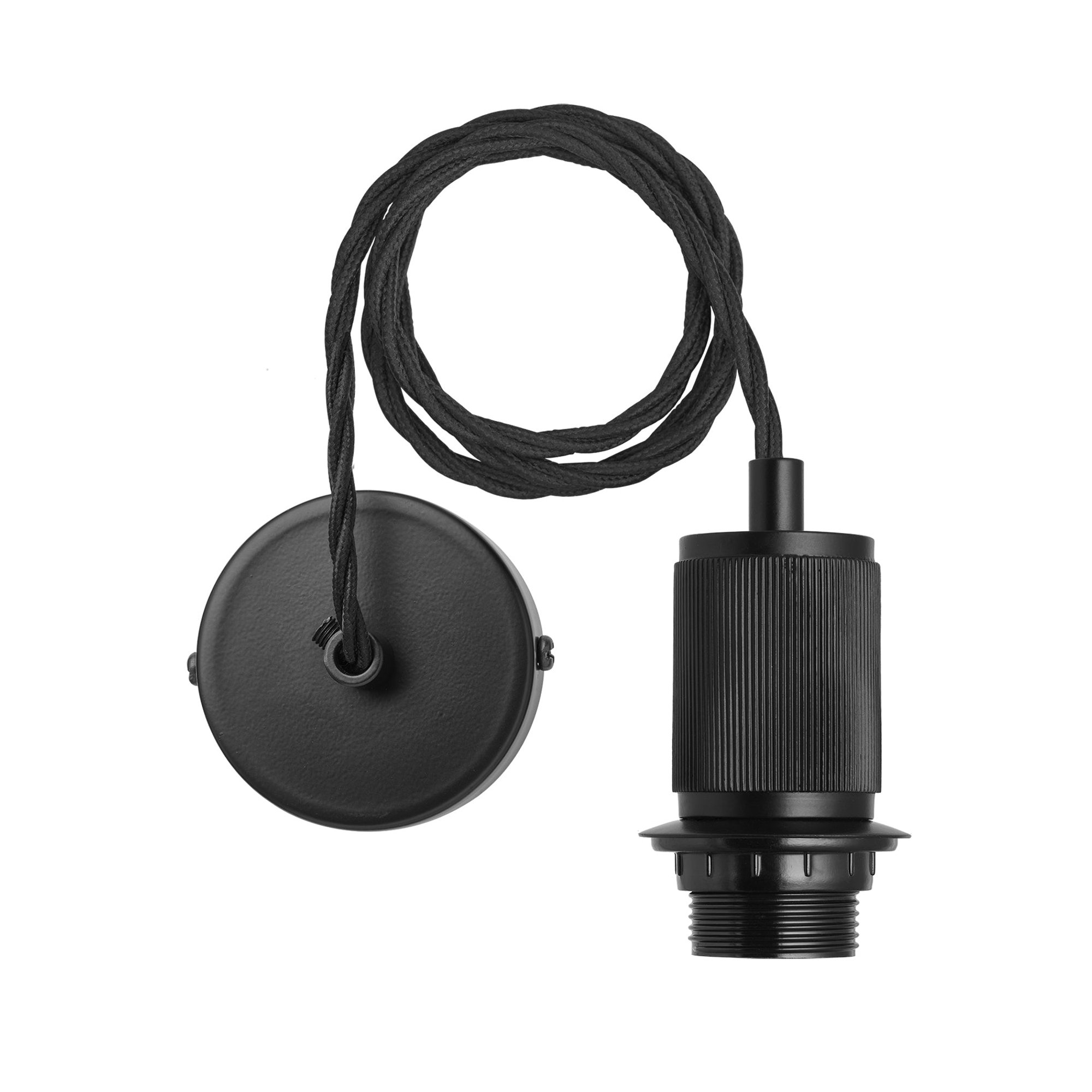 Ribbed Edison Cord Set ES E27 Bulb Holder - Black Ring & Fabric Flex