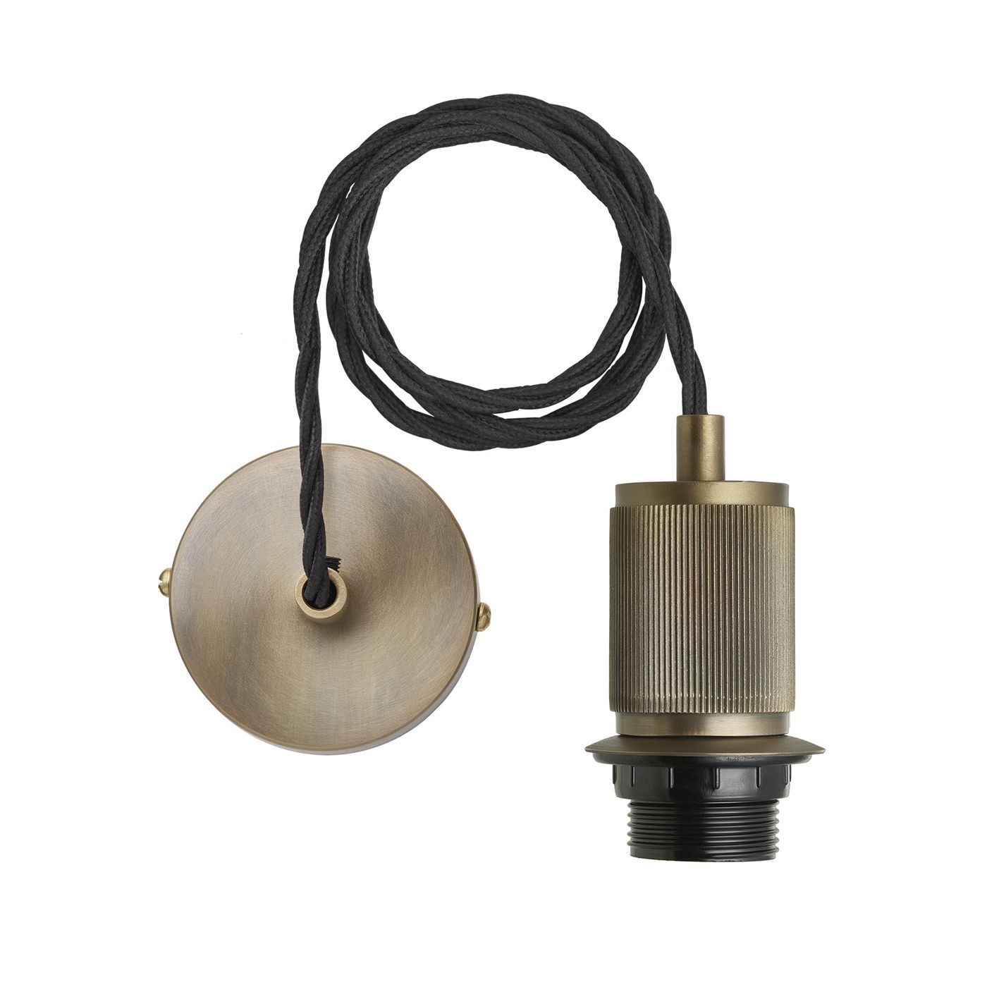 Ribbed Edison Cord Set ES E27 Bulb Holder - Brass Ring & Fabric Flex