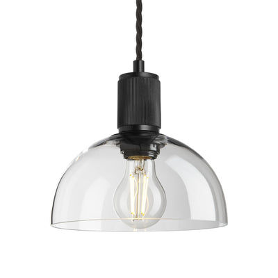 Clear Glass Black Holder Ribbed Glass Dome Pendant - 8 Inch - RI-GLDP8-CL-BKH