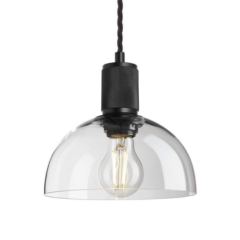 Clear Glass Black Holder Ribbed Glass Dome Pendant - 8 Inch - RI-GLDP8-CL-BKH