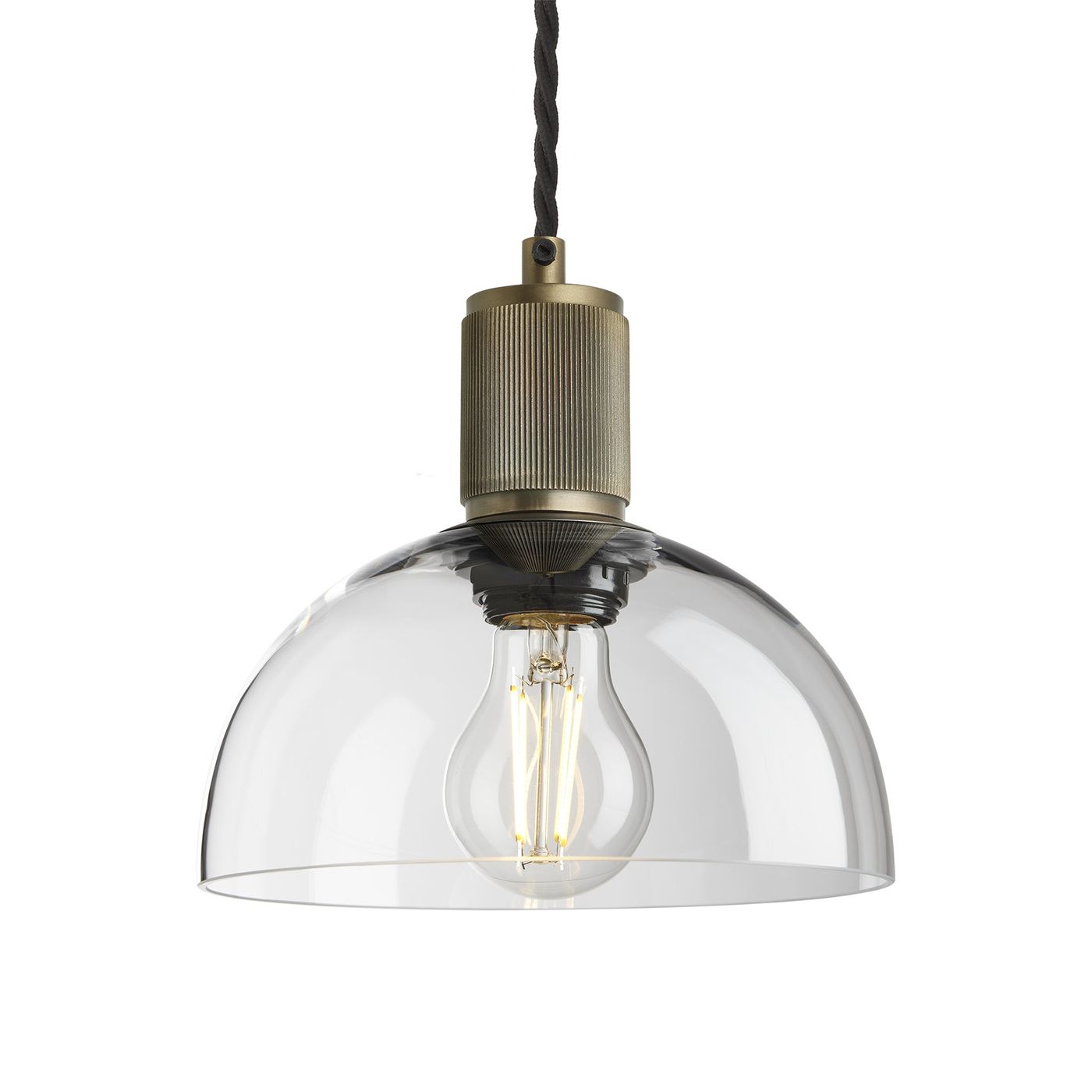 Clear Glass Brass Holder Ribbed Glass Dome Pendant - 8Inch - RI-GLDP8-CL-BH