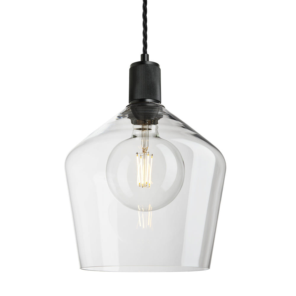 Clear Black Holder Ribbed Glass Schoolhouse Pendant - 10 Inch - RI-GLSHP10-CL-BKH