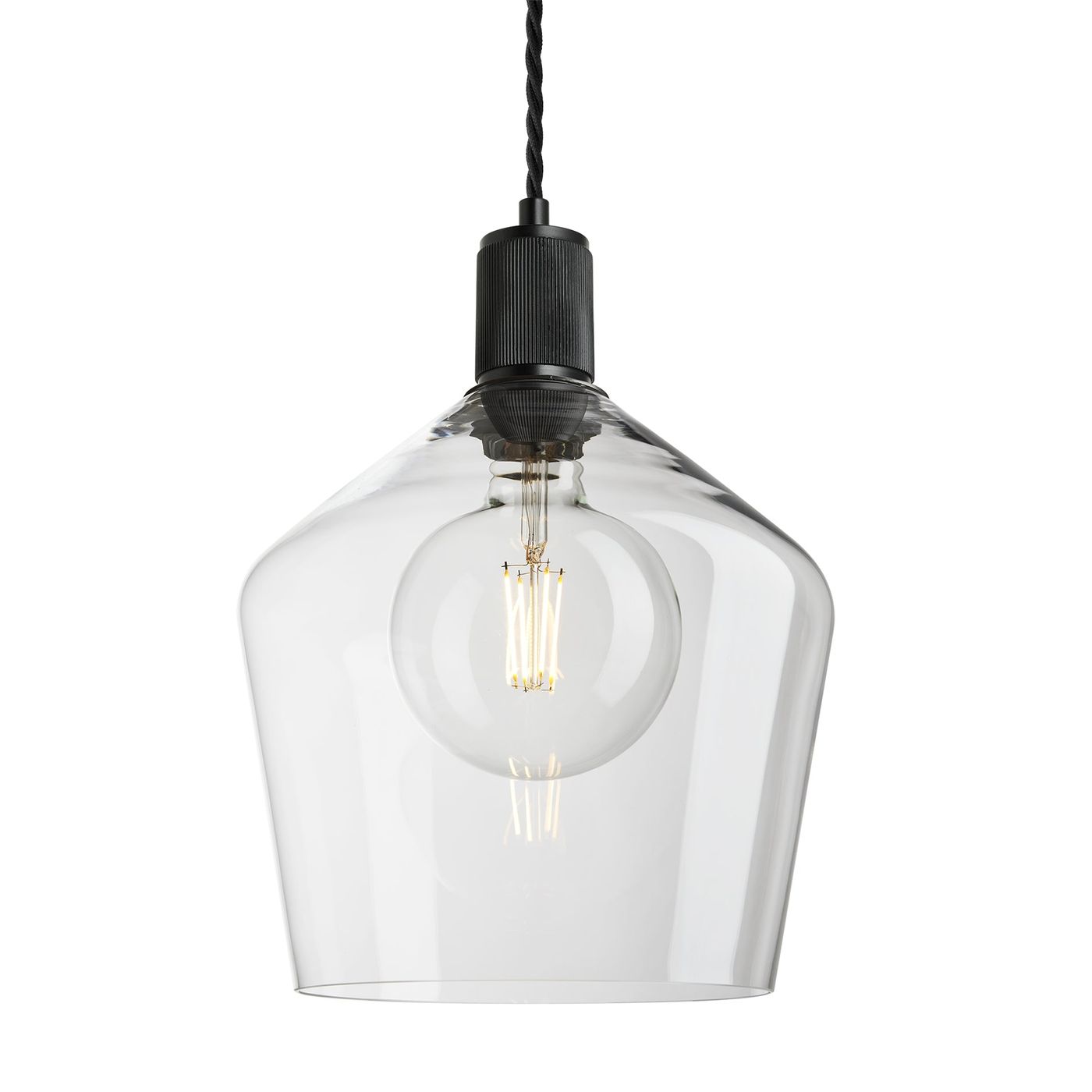 Clear Black Holder Ribbed Glass Schoolhouse Pendant - 10 Inch - RI-GLSHP10-CL-BKH