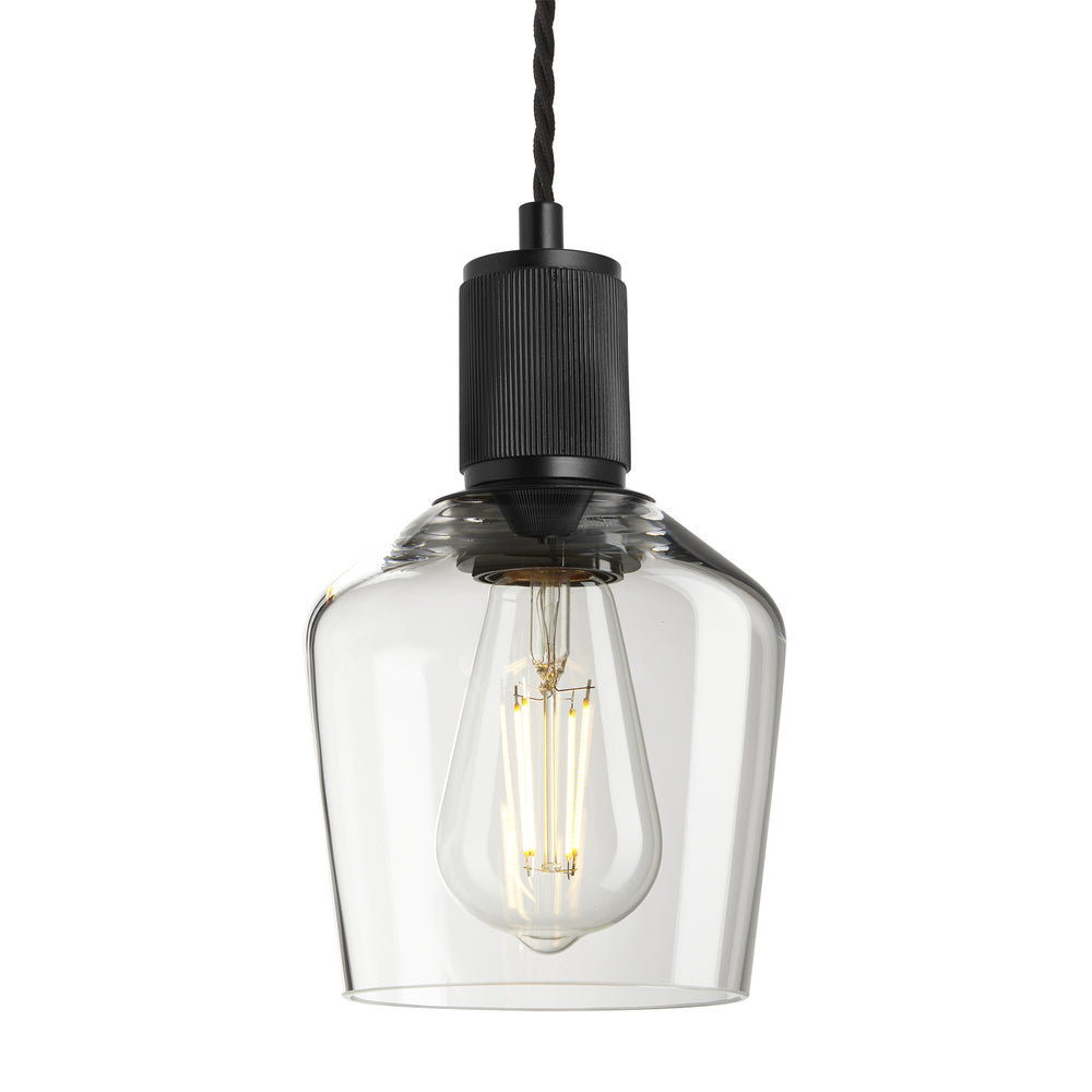 Clear Black Holder Ribbed Glass Schoolhouse Pendant - 5.5 Inch - RI-GLSHP5-CL-BKH