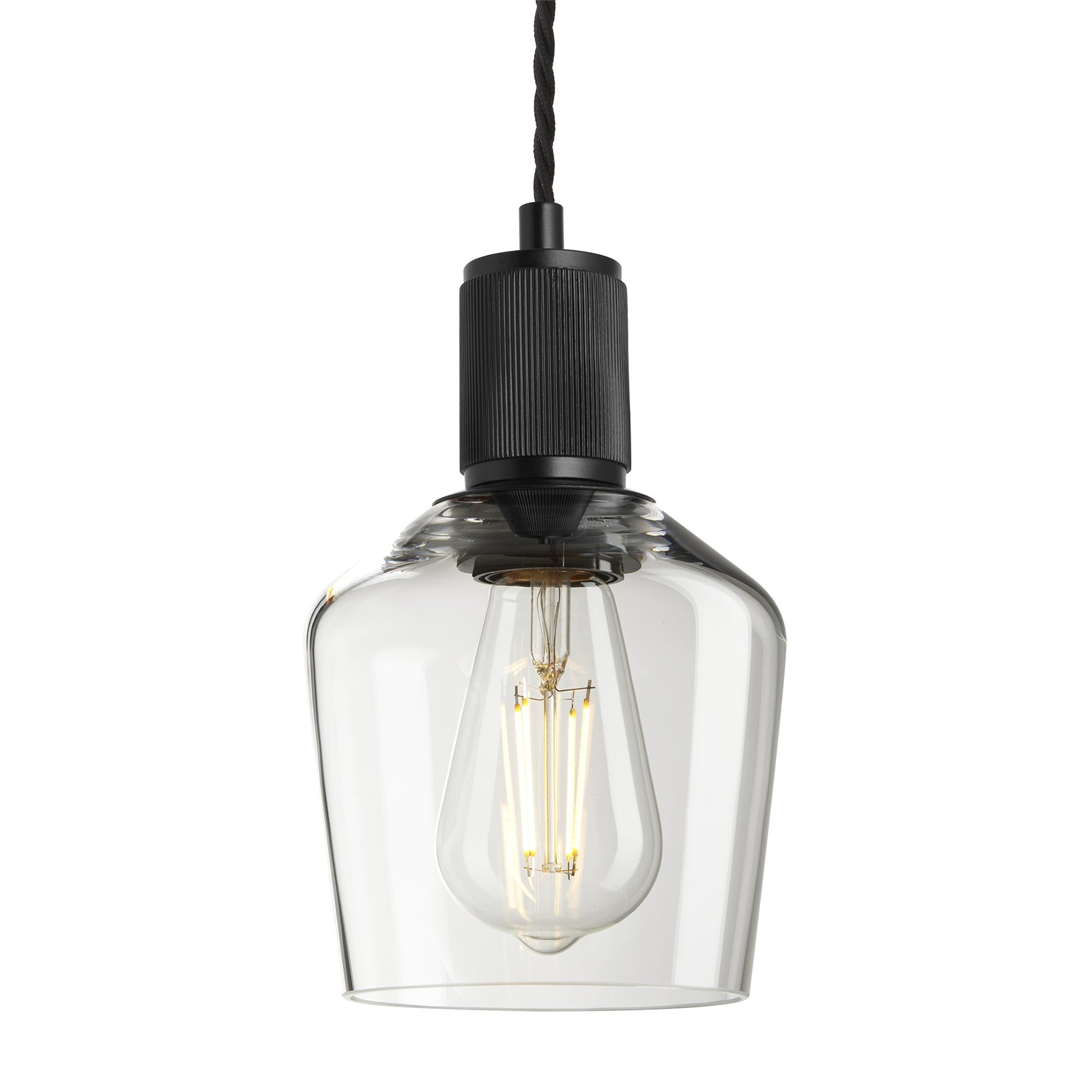 Clear Black Holder Ribbed Glass Schoolhouse Pendant - 5.5 Inch - RI-GLSHP5-CL-BKH