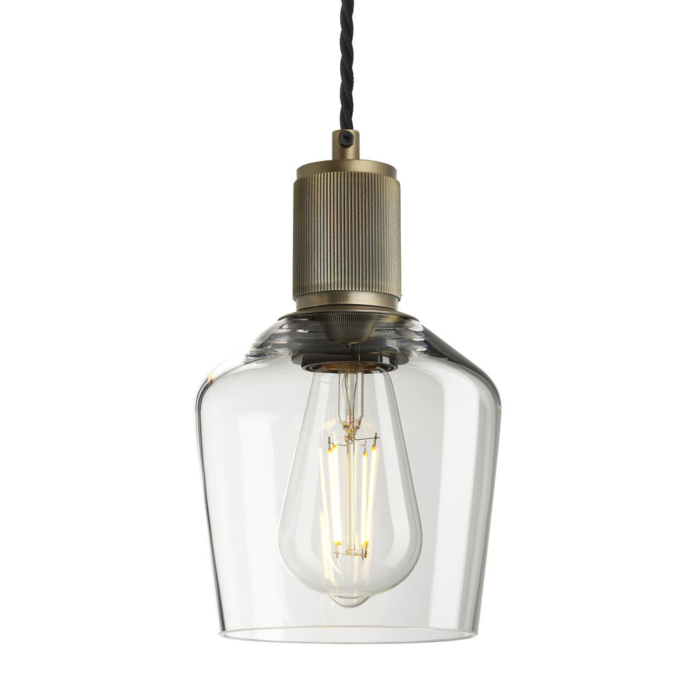 Clear Brass Holder Ribbed Glass Schoolhouse Pendant - 5.5 Inch - RI-GLSHP5-CL-BH