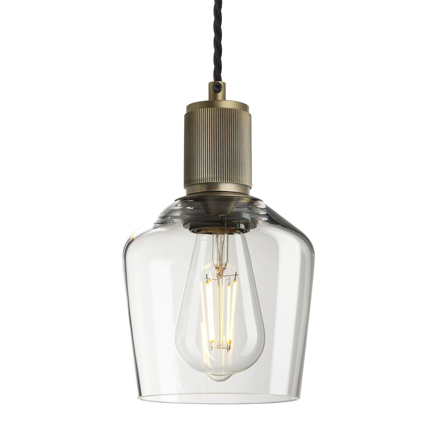 Clear Brass Holder Ribbed Glass Schoolhouse Pendant - 5.5 Inch - RI-GLSHP5-CL-BH