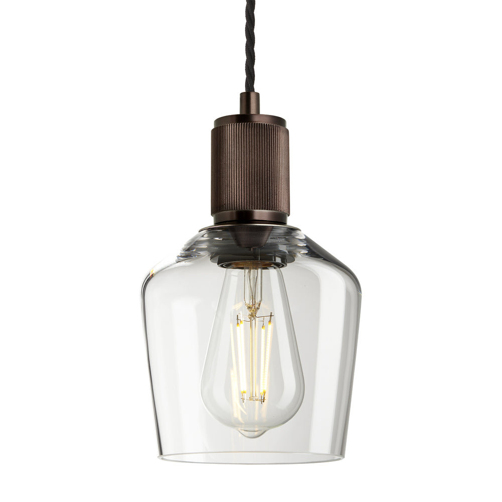 Clear Bronze Holder Ribbed Glass Schoolhouse Pendant - 5.5 Inch - RI-GLSHP5-CL-BZH