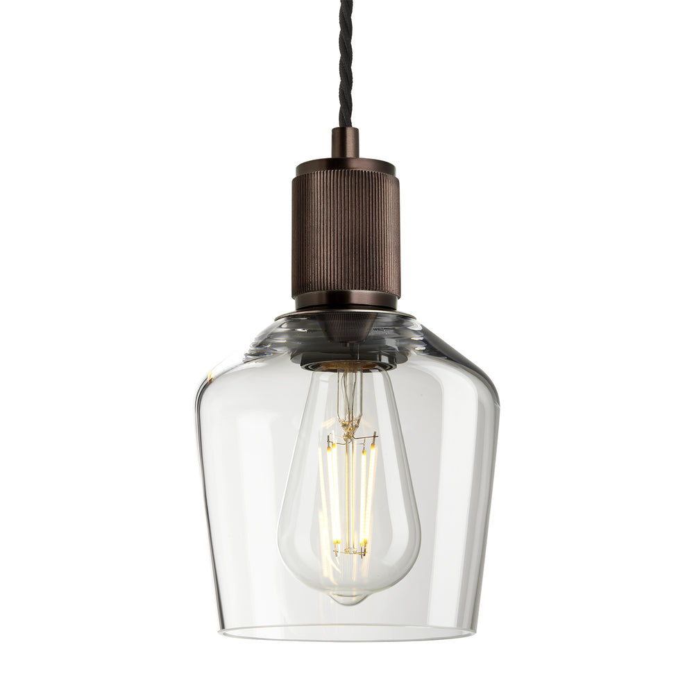 Clear Bronze Holder Ribbed Glass Schoolhouse Pendant - 5.5 Inch - RI-GLSHP5-CL-BZH