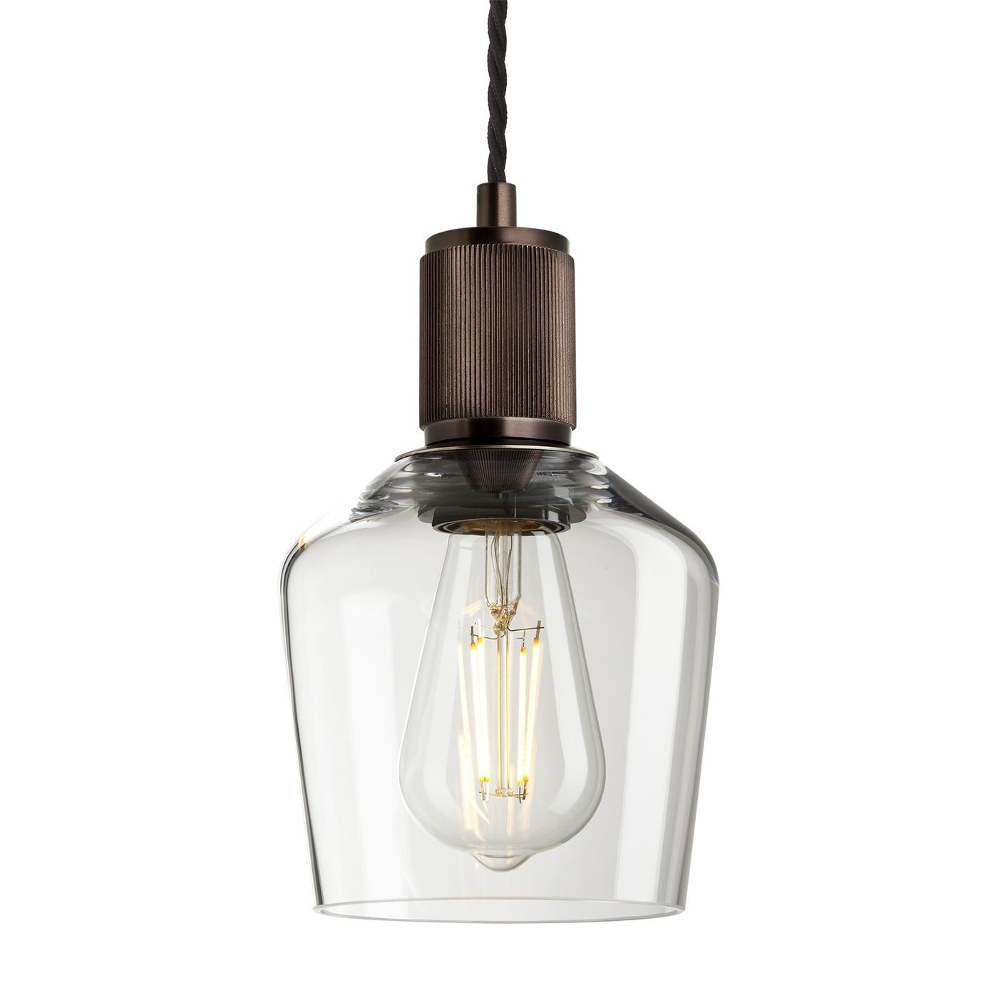 Clear Bronze Holder Ribbed Glass Schoolhouse Pendant - 5.5 Inch - RI-GLSHP5-CL-BZH