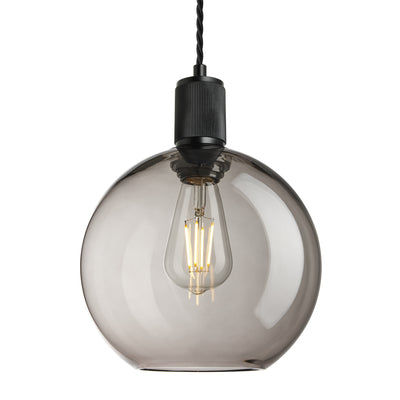 Smoked Glass Mocha Black Holder Ribbed Glass Globe Pendant - 9 Inch - RI-SGL-GLP9-MO-BKH